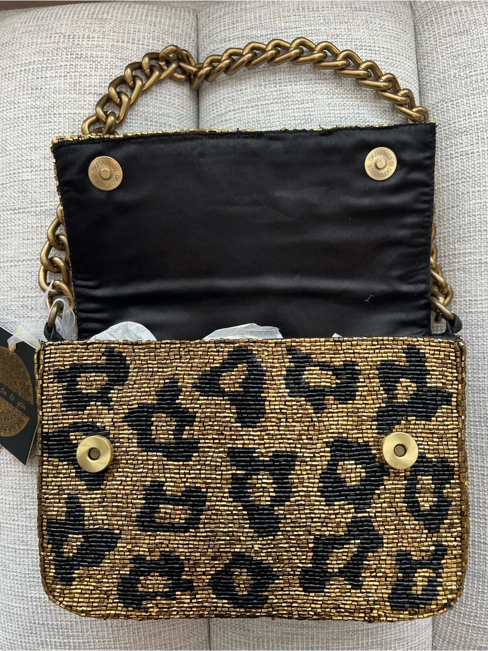 New Release Leopard Beaded Shoulder Bag with Gold Chain NWT